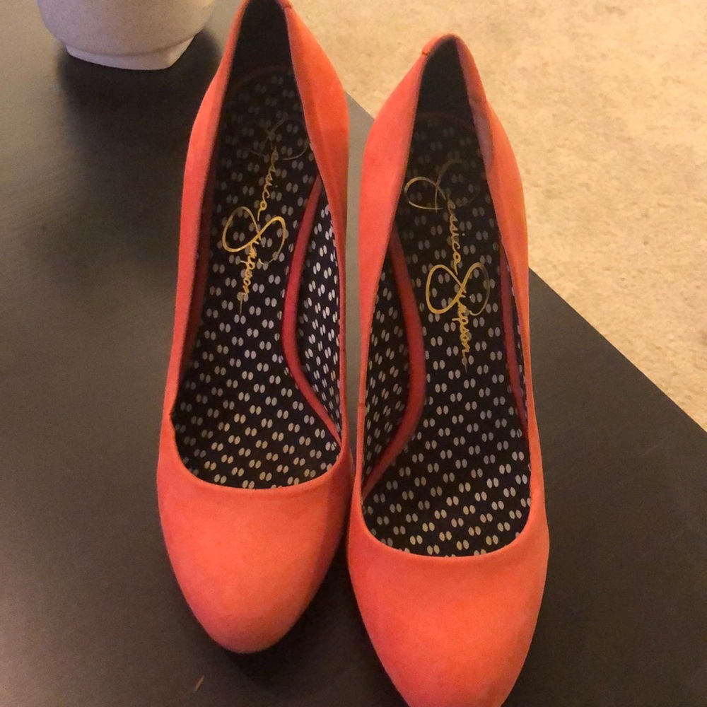Pair of coral colored Jessica Simpson heels